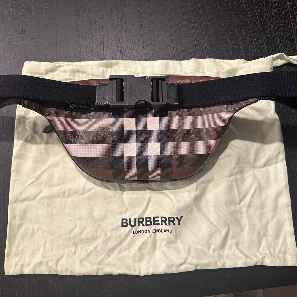 Burberry Brown and Black Belt Bag with Signature Check
